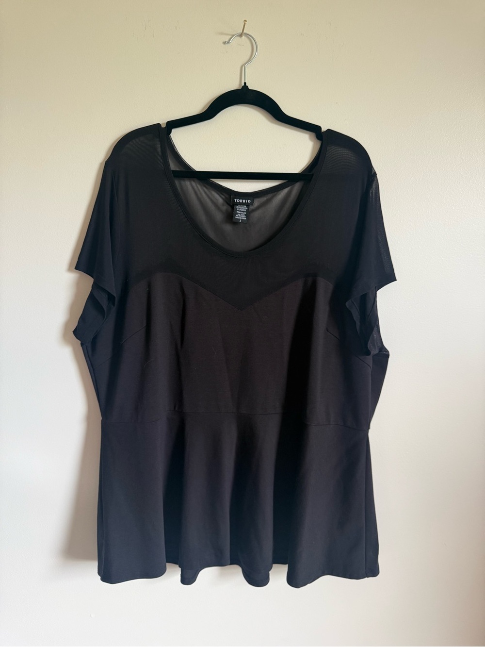 torrid Black Short Sleeve Mesh Yoke Tee